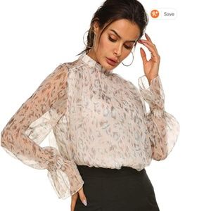 Halife Women's Floral Ruffled Shoulder Chiffon Top